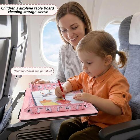 QISHENG Children's tray table cover, foldable plane travel manager, pocket design, children's travel essentials, plane，train，car friendly, light and machine washable. in Kuwait