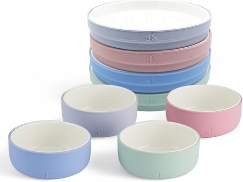 Elk and Friends Kids Porcelain Mealtime Bundle | 8 Pcs Dinnerware Set | Plates & Bowls | Microwave & Dishwasher Safe in Kuwait