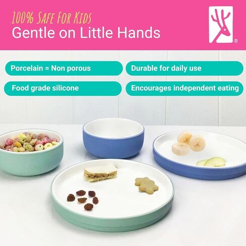 Elk and Friends Kids Porcelain Mealtime Bundle | 8 Pcs Dinnerware Set | Plates & Bowls | Microwave & Dishwasher Safe in Kuwait