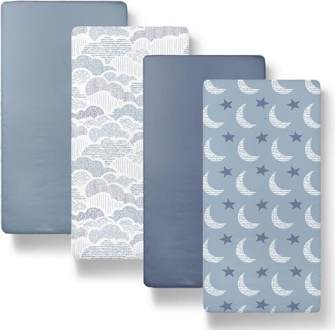 The Peanutshell Soft Cloud Baby Bassinet Sheets Boy Girl 4pk - Fitted Bassinet Sheets Rectangle, Sky Blue Nursery Decor, Fits 33" x 19.5" Bassinets in Kuwait