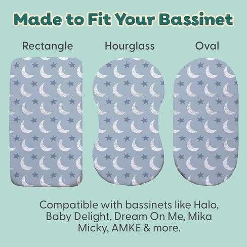 The Peanutshell Soft Cloud Baby Bassinet Sheets Boy Girl 4pk - Fitted Bassinet Sheets Rectangle, Sky Blue Nursery Decor, Fits 33" x 19.5" Bassinets in Kuwait
