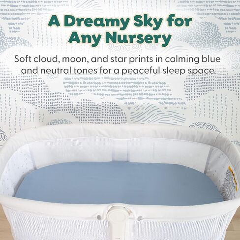 The Peanutshell Soft Cloud Baby Bassinet Sheets Boy Girl 4pk - Fitted Bassinet Sheets Rectangle, Sky Blue Nursery Decor, Fits 33" x 19.5" Bassinets in Kuwait