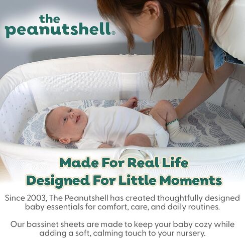 The Peanutshell Soft Cloud Baby Bassinet Sheets Boy Girl 4pk - Fitted Bassinet Sheets Rectangle, Sky Blue Nursery Decor, Fits 33" x 19.5" Bassinets in Kuwait