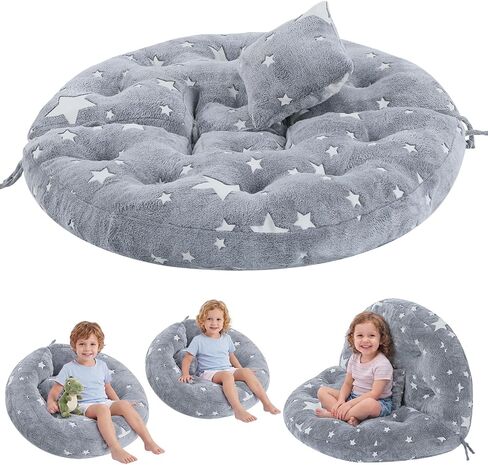 blue page Circle Kids Play Mat 5.9 in Thick, 5-in-1 Round Nursery Rug | Comfy Padded Playmat for Ages 3+, Glowing Round Floor Rug for Nursery Playroom Reading Corner, Large Nap Mat 47x47 In Unicorn in Kuwait