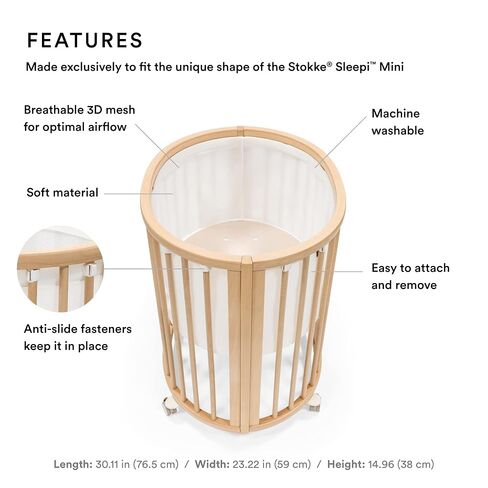 Stokke Sleepi Mini Mesh Liner V3, White - Compatible with Sleepi Mini V3 - Breathable 3D Mesh for Safe Sleep - Machine Washable in Kuwait