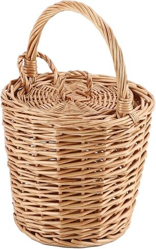 Small Wicker Basket, Round Storage Bin with Handle and Lid for Cell Phones Toys Sundries in Kuwait