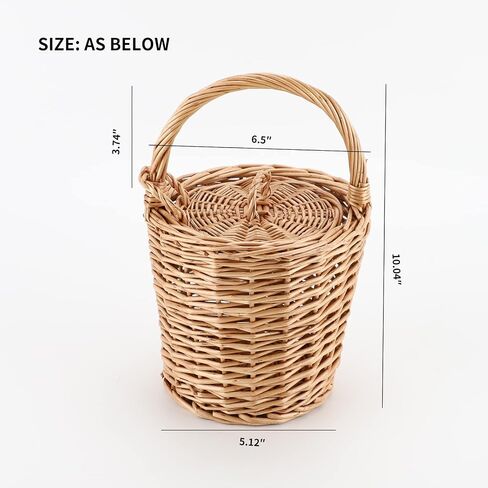 Small Wicker Basket, Round Storage Bin with Handle and Lid for Cell Phones Toys Sundries in Kuwait