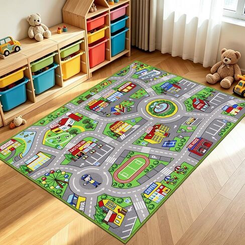 Kids Carpet Playmat Rug 5'2''x3'3'', Kids Rugs for Bedroom, Non-Slip Town City Road Map Car Rugs for Kids Toy Cars, Track Carpet Play Rug for Playroom (Blue) in Saudi Arabia