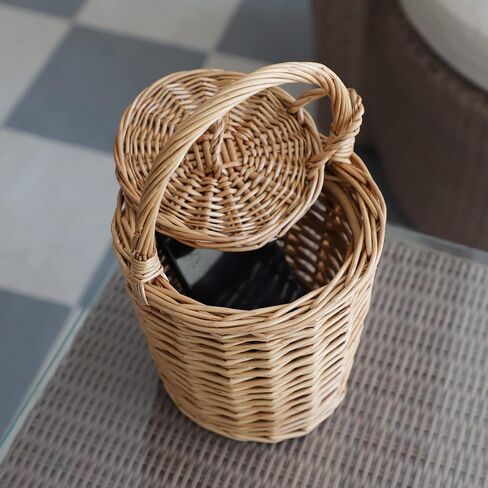 Small Wicker Basket, Round Storage Bin with Handle and Lid for Cell Phones Toys Sundries in Kuwait