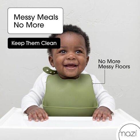 Silicone Baby Bibs 2-Pack – Waterproof Adjustable Baby Bibs for Boys & Girls, Soft BPA-Free Feeding Bibs with Deep Food Catcher Pocket, Easy-Clean Dishwasher Safe Toddler Bibs, Olive Green & Cream in Kuwait