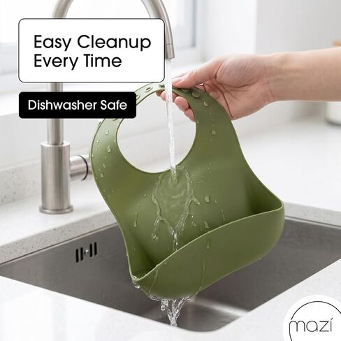 Silicone Baby Bibs 2-Pack – Waterproof Adjustable Baby Bibs for Boys & Girls, Soft BPA-Free Feeding Bibs with Deep Food Catcher Pocket, Easy-Clean Dishwasher Safe Toddler Bibs, Olive Green & Cream in Kuwait