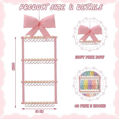 Sliner Pink Bow Headband Holder Head Bands Organizer for Girls, Baby Wall-mounted Headbands Hair Accessories Display Rack with 40 Plastic Hooks for Nursery Room Bedroom Living Room in Kuwait