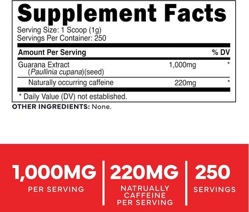 Type Zero Clean Guarana Powder Drink Mix (Unflavored) 250 Servings | 220mg Caffeine Per Serving, Natural Caffeine, Gluten-Free, GMO-Free in Kuwait