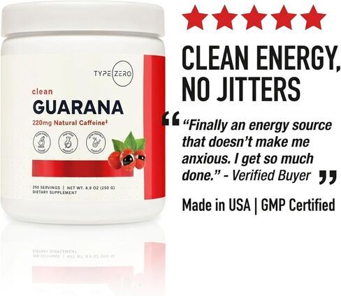 Type Zero Clean Guarana Powder Drink Mix (Unflavored) 250 Servings | 220mg Caffeine Per Serving, Natural Caffeine, Gluten-Free, GMO-Free in Kuwait