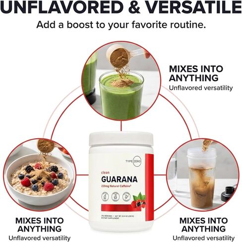 Type Zero Clean Guarana Powder Drink Mix (Unflavored) 250 Servings | 220mg Caffeine Per Serving, Natural Caffeine, Gluten-Free, GMO-Free in Kuwait
