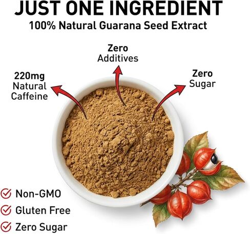 Type Zero Clean Guarana Powder Drink Mix (Unflavored) 250 Servings | 220mg Caffeine Per Serving, Natural Caffeine, Gluten-Free, GMO-Free in Kuwait