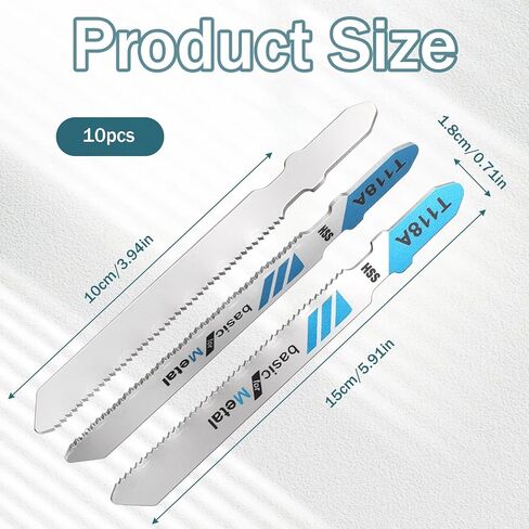 10-Piece T118A T-Shank Jigsaw Blades, High Carbon Steel Jig Saw Blade Set for Thin Metal, Sheet Metal and Aluminum Cutting, Compatible with Most Major Jigsaws in Kuwait