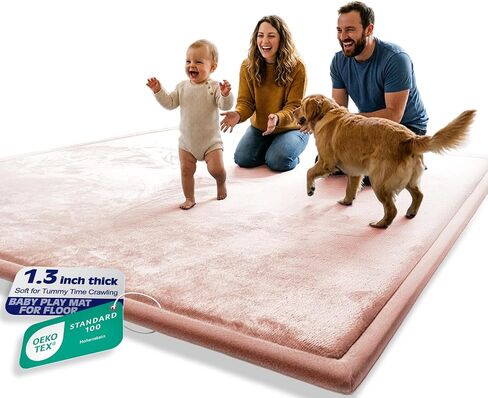 AEOCOO 60x80 Thick Baby Play Mat for Floor, 1.3" Memory Foam Infant Tummy Time Mat, Extra Large Soft Nursery Rug for Babies & Toddlers, Anti-Slip Cushioned Crawling Rug for Living Room, Grey in Kuwait