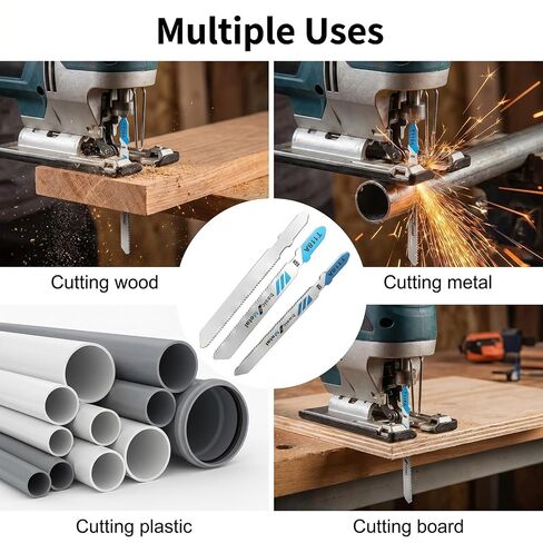 10-Piece T118A T-Shank Jigsaw Blades, High Carbon Steel Jig Saw Blade Set for Thin Metal, Sheet Metal and Aluminum Cutting, Compatible with Most Major Jigsaws in Kuwait