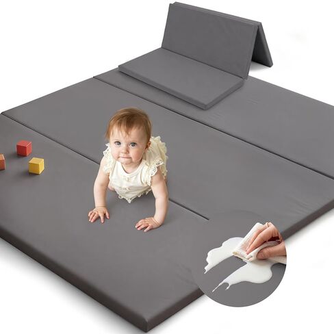SEPARO Foldable Baby Play Mat,Vegan Leather 47x47 Baby Mat for Floor,Beige | Trifold Waterproof Playmat for Babies,Soft Foam Tumbling Mat,Wipe-Clean&Non-Slip Outdoor Mats,Playmate for Baby Tummy Time in Kuwait