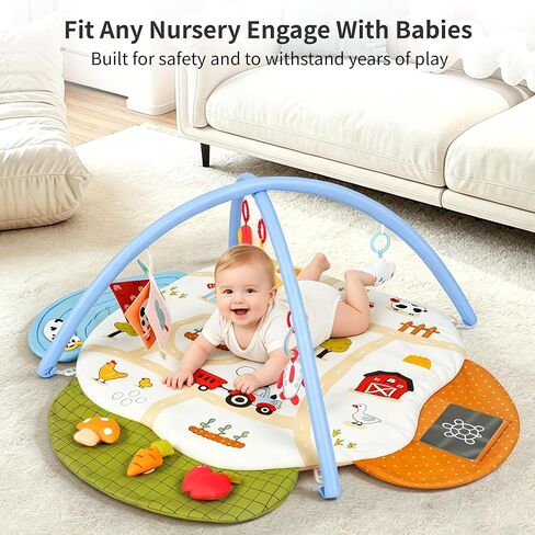Baby Gym Play Mat, 4-in-1 Tummy Time Mat & Farm-Themed Activity Gym | Baby Play Gym with Play Space Cover & 9 Sensory Toys, Baby Activity Center & Playmats for Babies 0-6 6-12 Months in Kuwait