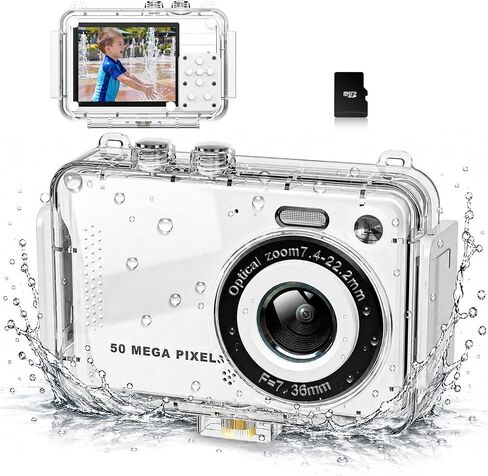 MOMILLA Kids Underwater Camera, 32 Filters 16X Zoom, 50MP Digital Camera | 4K Vlogging Camera with Waterproof Case, Kids Toys for Travel with Fill Light, Birthday Gifts for 5-16 Year Old Girls in Kuwait