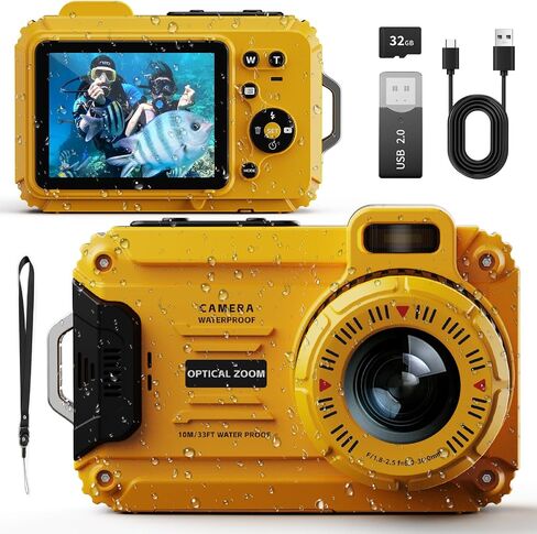 48MP Waterproof Digital Camera with 32GB TF Card | 2.8" IPS Screen 33FT Waterproof, 6X Optical Zoom, Dustproof Shockproof for Underwater Snorkeling, Surfing, Rafting in Kuwait