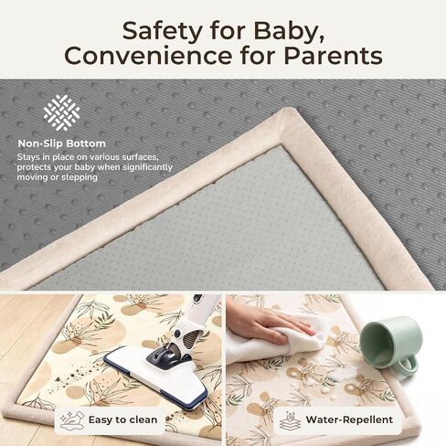 50x50 Baby Play Mat for Floor, 1.3" Extra Thick Elastic Foam Mat | Non-Slip Playpen Mat, Soft Coral Velvet Boho Surface, Great for Infant Toddler Crawling & Tummy Time in Playroom & Nursery in Kuwait