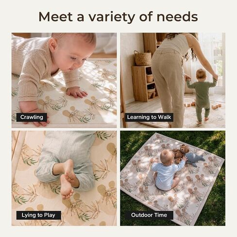 50x50 Baby Play Mat for Floor, 1.3" Extra Thick Elastic Foam Mat | Non-Slip Playpen Mat, Soft Coral Velvet Boho Surface, Great for Infant Toddler Crawling & Tummy Time in Playroom & Nursery in Kuwait