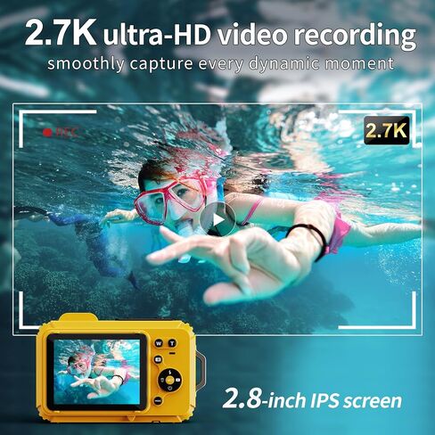 48MP Waterproof Digital Camera with 32GB TF Card | 2.8" IPS Screen 33FT Waterproof, 6X Optical Zoom, Dustproof Shockproof for Underwater Snorkeling, Surfing, Rafting in Kuwait