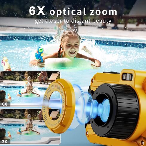 48MP Waterproof Digital Camera with 32GB TF Card | 2.8" IPS Screen 33FT Waterproof, 6X Optical Zoom, Dustproof Shockproof for Underwater Snorkeling, Surfing, Rafting in Kuwait