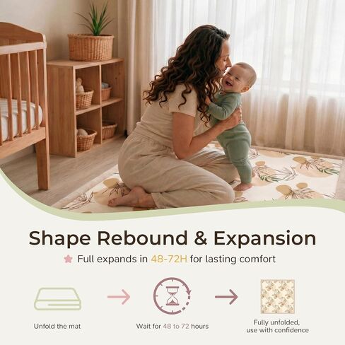 50x50 Baby Play Mat for Floor, 1.3" Extra Thick Elastic Foam Mat | Non-Slip Playpen Mat, Soft Coral Velvet Boho Surface, Great for Infant Toddler Crawling & Tummy Time in Playroom & Nursery in Kuwait