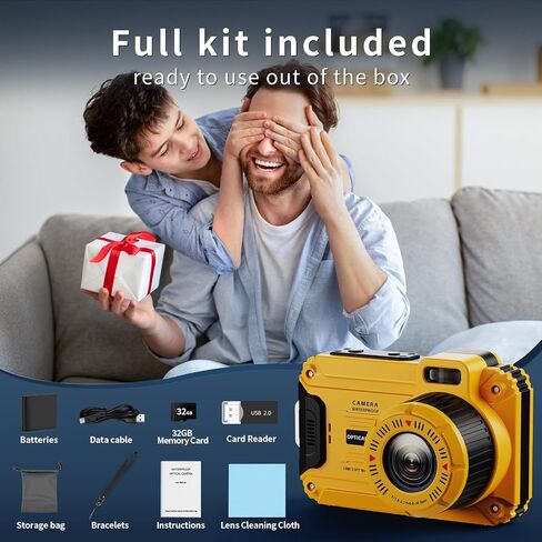 48MP Waterproof Digital Camera with 32GB TF Card | 2.8" IPS Screen 33FT Waterproof, 6X Optical Zoom, Dustproof Shockproof for Underwater Snorkeling, Surfing, Rafting in Kuwait