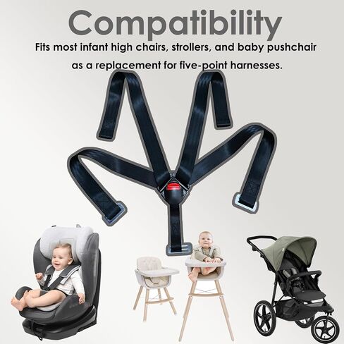Universal Baby Highchair Stroller Pushchair 5pt 5 Point Harness with Locking Buckle, Baby Seat Chest Harness Clip Buckle with Harness Straps Width 38mm/1.5in in Kuwait