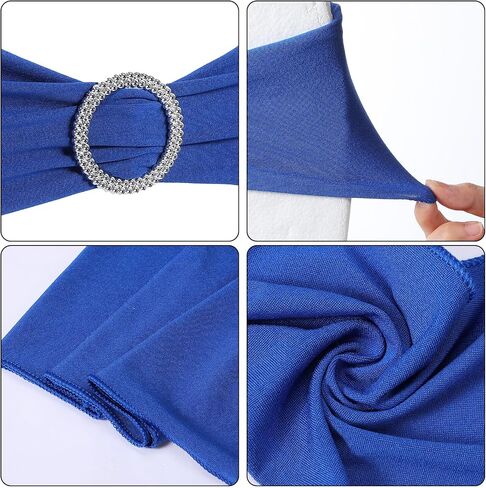 50pcs Chair Sashes for Wedding, Stretch Spandex Chair Sashes, Elastic Chairs Bow Sash with Buckle for Party Banquet Event Decoration, 5 Colors, 14x6 inch, Polyester in Kuwait