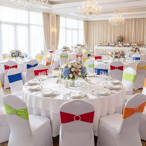50pcs Chair Sashes for Wedding, Stretch Spandex Chair Sashes, Elastic Chairs Bow Sash with Buckle for Party Banquet Event Decoration, 5 Colors, 14x6 inch, Polyester in Kuwait