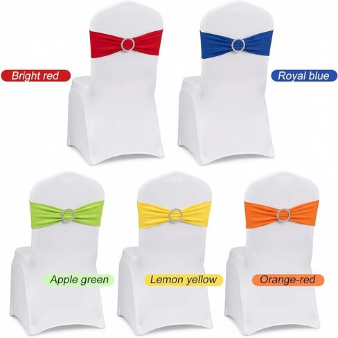 50pcs Chair Sashes for Wedding, Stretch Spandex Chair Sashes, Elastic Chairs Bow Sash with Buckle for Party Banquet Event Decoration, 5 Colors, 14x6 inch, Polyester in Kuwait