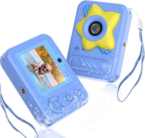 IP68 Waterproof Kids Toy Camera, 32GB Card, 48MP 1080P, Ages 3+, Star Blue | Shockproof underwater digital camera for swimming and outdoor play; fun Christmas or birthday gift for boys and girls. in Kuwait