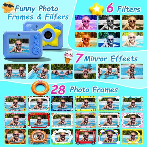 IP68 Waterproof Kids Toy Camera, 32GB Card, 48MP 1080P, Ages 3+, Star Blue | Shockproof underwater digital camera for swimming and outdoor play; fun Christmas or birthday gift for boys and girls. in Kuwait