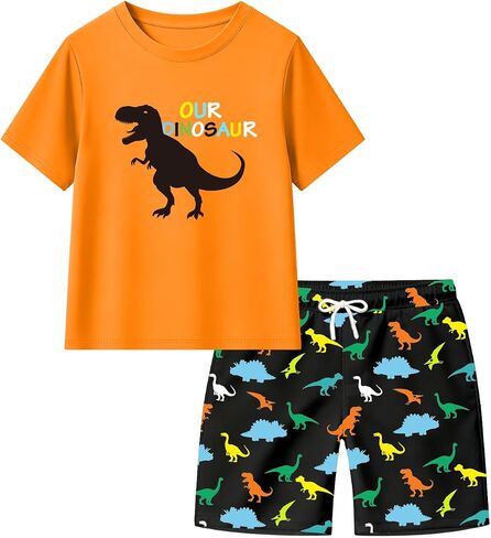 Toddler Boys Swim Set 2 Piece Short Sleeve Rash Guard Shirt and Swim Trunks Quick Dry Cute Baby Boys Bathing Suit in Kuwait