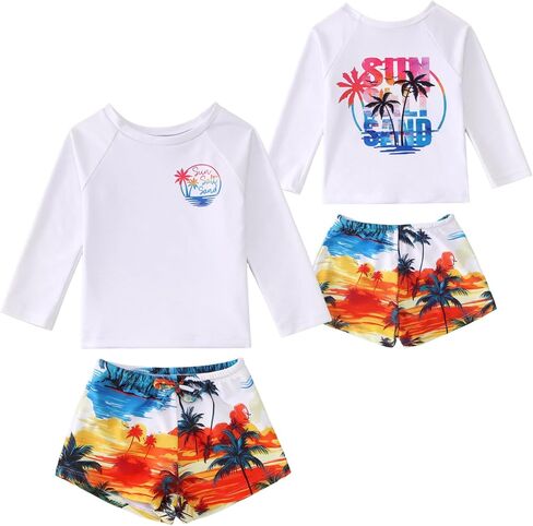 GLIGLITTR Baby Boy Swimsuits 2Pcs Long Sleeve Swim Bathing Suit Set Toddler Funny Palm Tree Graphic Summer Beach Swimwear in Kuwait