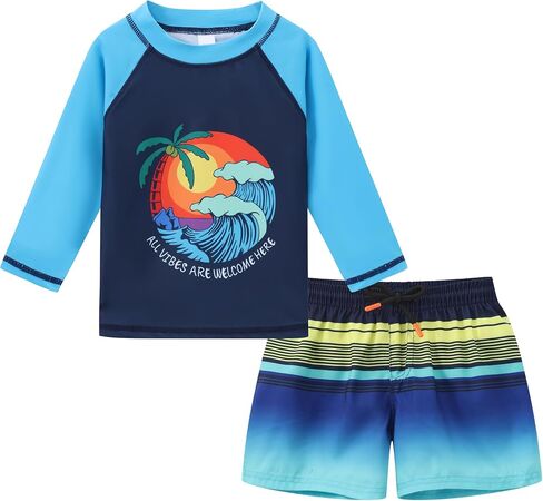 Mizpah Baby Boys' Swimsuit 2-Piece Trunk Rashguard Set Toddler Swim Bathing Suit in Kuwait