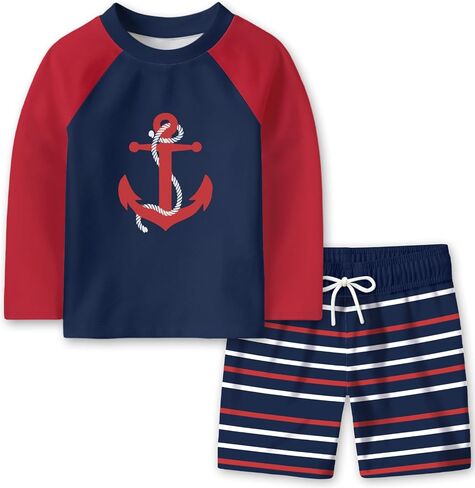 Baby Boys 2 Piece Swimsuit Trunk and Long Sleeve Rashguard Set Swim Toddler Bathing Suit in Kuwait