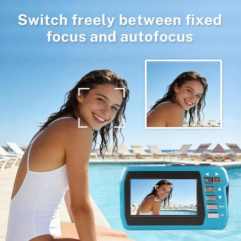 Underwater Camera 4K 48MP, Dual-Screen Waterproof Digital Camera, 10.83FT Dive for Swimming Travel, 16X Zoom Fill Light, 32GB Card, Blue in Kuwait
