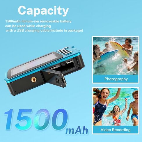 Underwater Camera 4K 48MP, Dual-Screen Waterproof Digital Camera, 10.83FT Dive for Swimming Travel, 16X Zoom Fill Light, 32GB Card, Blue in Kuwait