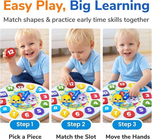 Lucas & Friends Shape Color Sorting Clock Wooden Educational Toy, Teaching Time Numbers Puzzle, Stacking Sorter Jigsaw Montessori Early Learning Toy, Fine Motor Skills, Gift for Kids in Kuwait