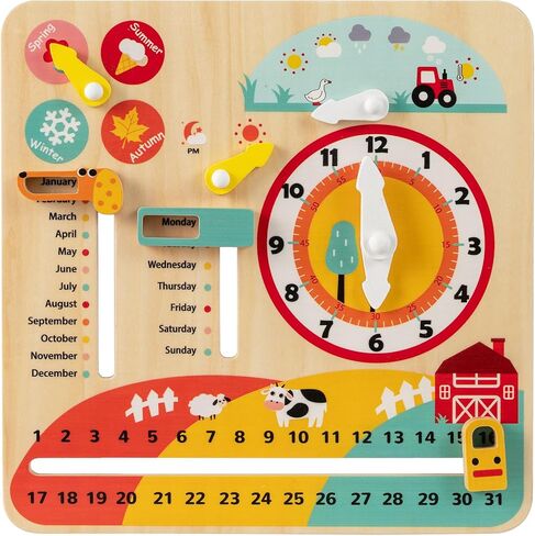 Costzon Montessori Kids Daily Learning Clock Toy, Wooden Educational Learning Clock Toy About Season, Weather, Day, Night, Month, Week & Date, Toddlers Daily Calendar for Preschool Boys Girls Aged 3+ in Kuwait