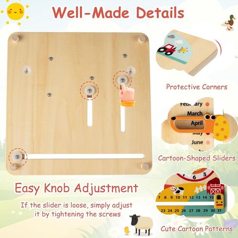 Costzon Montessori Kids Daily Learning Clock Toy, Wooden Educational Learning Clock Toy About Season, Weather, Day, Night, Month, Week & Date, Toddlers Daily Calendar for Preschool Boys Girls Aged 3+ in Kuwait