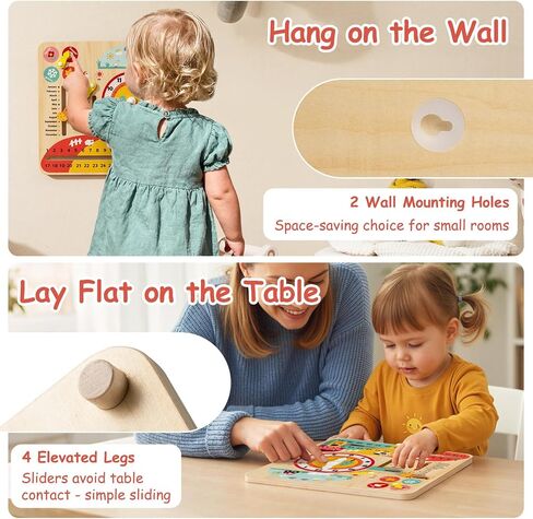 Costzon Montessori Kids Daily Learning Clock Toy, Wooden Educational Learning Clock Toy About Season, Weather, Day, Night, Month, Week & Date, Toddlers Daily Calendar for Preschool Boys Girls Aged 3+ in Kuwait