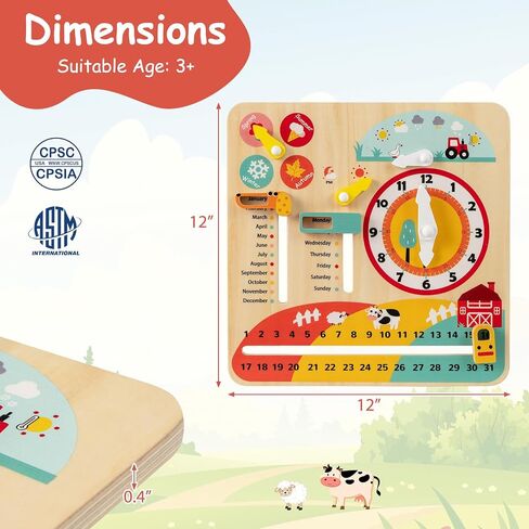 Costzon Montessori Kids Daily Learning Clock Toy, Wooden Educational Learning Clock Toy About Season, Weather, Day, Night, Month, Week & Date, Toddlers Daily Calendar for Preschool Boys Girls Aged 3+ in Kuwait